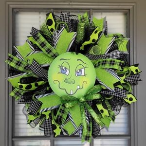 Halloween Witch Wreath, Black and Green Halloween Wreath, Spooky Season Decor